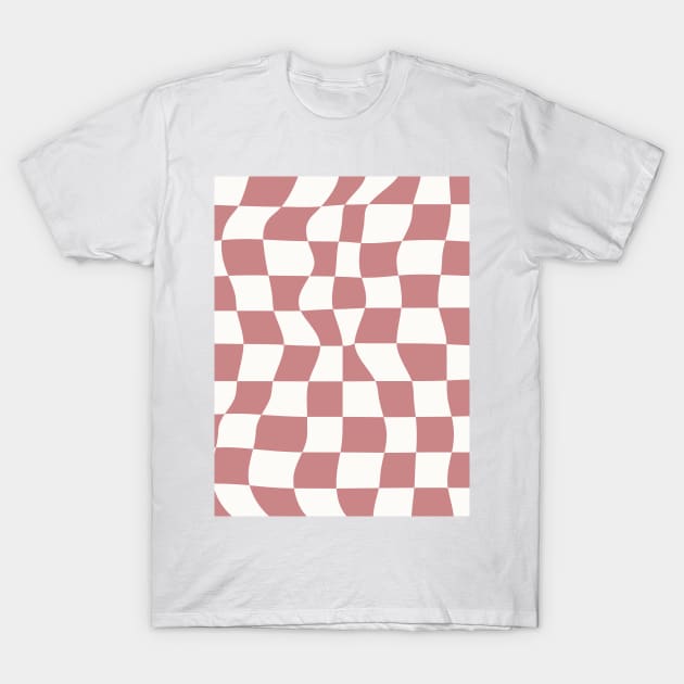 Retro Checkerboard Pattern Dusty Pink Color T-Shirt by Merch ArtsJet